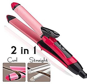 SAIMA 2 In 1 Set Of Hair Straightener Plus Curler With Ceramic Plate - Pink