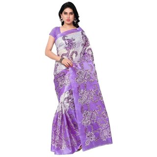 SVB SAREES Blue Art Silk Block Print Saree Without Blouse SVB SAREES Blue Art Silk Block Print Saree Without Blouse