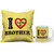 Indigifts Gifts For Brother Ceramic Coffee Mug 330ml & Cushion 12X12 Inches With Filler Satin Cream