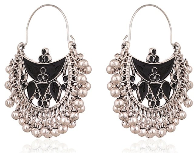 Buy Silver Coloured Oxidised Hoop Earrings Online  W for Woman