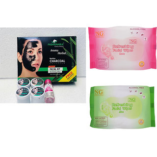 Aroma Herbal Bamboo Charcoal Facial Kit 100g +2 N G Facial Wipes Packs Contains 25 Wipes Each