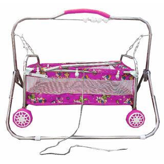 Oh Baby Baby Pink Steel Pipe Bassinets And Cradles(Jhulla Baggi And Palna Baggi) With Mosquito Net For Your Kids Se-Jp-2