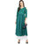 Janasya Women's Green Cotton Flared Printed Cold Shoulder Kurta