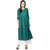 Janasya Women's Green Cotton Flared Printed Cold Shoulder Kurta