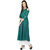 Janasya Women's Green Cotton Flared Printed Cold Shoulder Kurta