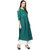 Janasya Women's Green Cotton Flared Printed Cold Shoulder Kurta