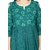 Janasya Women's Green Cotton Flared Printed Cold Shoulder Kurta