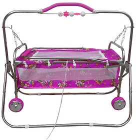 Oh Baby Baby Pink Steel Pipe Bassinets And Cradles(Jhulla Baggi And Palna Baggi) With Mosquito Net For YourKids Se-Jp-28
