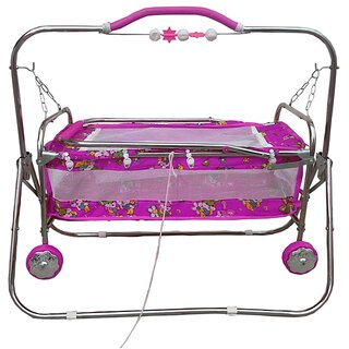 Oh Baby Baby Pink Steel Pipe Bassinets And Cradles(Jhulla Baggi And Palna Baggi) With Mosquito Net For YourKids Se-Jp-28