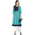 Janasya Women's Turquoise Cotton Anarkali Printed Kurta