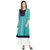 Janasya Women's Turquoise Cotton Anarkali Printed Kurta