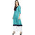 Janasya Women's Turquoise Cotton Anarkali Printed Kurta