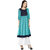 Janasya Women's Turquoise Cotton Anarkali Printed Kurta