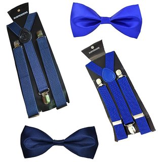 Sunshopping unisex navy blue and royal blue stretchable suspender with bow (combo)