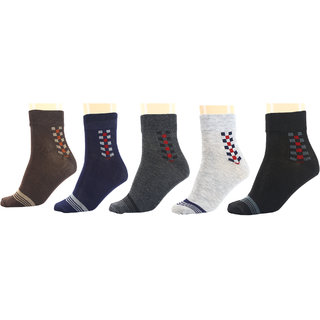Maroon Multicolour Cotton Set of 5 Men's Ankle Length Socks