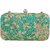 TARUSA Sea Green Silk Fabric Floral Box Clutch For Women