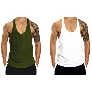                       The Blazze Men's Blank Stringer Y Back Bodybuilding Gym Tank Tops Pack Of 2                                              
