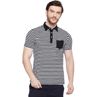 Le Bourgeois Black and White Stripe Collar T-shirt for Men