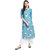 Janasya Women's Sea Green Crepe Straight Floral Print Kurta