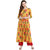 Janasya Women's Yellow Cotton Flared Floral Print Kurta