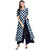 Janasya Women's Blue Cotton Front Slit Geometric Print Kurta With Pocket