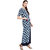 Janasya Women's Blue Cotton Front Slit Geometric Print Kurta With Pocket