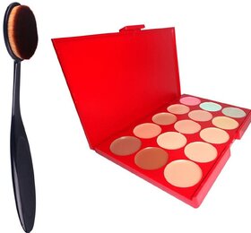 ADS  15 Colors Contour Face Creme Makeup Concealer Palette + Make up Brush Pack of 2-C357  (Set of 2)
