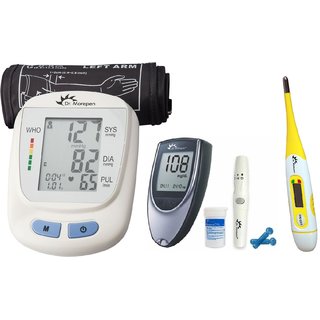Combo of Dr Morepen Bp Monitor BP 09 with Glucometer BG03 25 Free Strips and Digital Thermmeter