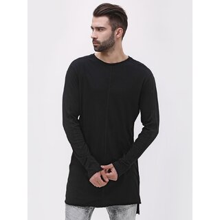                       PAUSE Black Solid Cotton Round Neck Slim Fit Full Sleeve Men's T-Shirt                                              