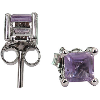                       0.69 CTS, 4mm Square Shape Genuine Amethyst .925 Sterling Silver Earrings                                              