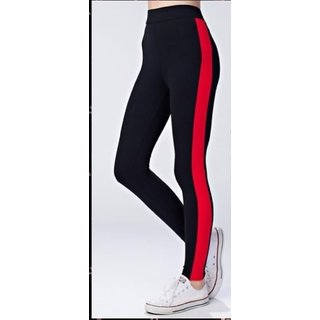 black jeggings with red stripe