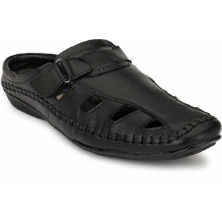 El Paso Men's Black Artificial Leather Back Open VElcro Casual Sandals