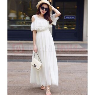 Raabta White Cold Shoulder Maxi Dress