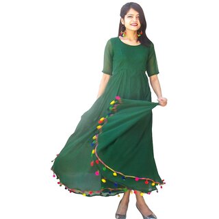                       Raabta Teal Green Pom Pom Dress                                              