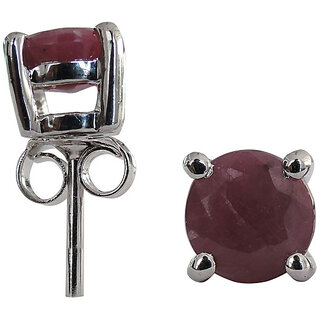                       2.56 CTS, 6mm Round Shape Genuine Ruby .925 Sterling Silver Earrings                                              