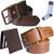 Sunshopping mens tan and brown leatherite needle pin point buckle belt combo with white socks and brown wallet (Pack of four)