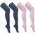 Neska Moda Women 2 Pair Navy And Pink Plain Cotton Thigh High Stockings STK15 and STK16