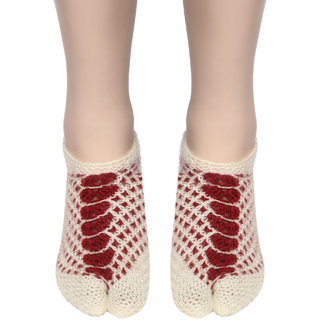 Buy U K Size 6 Handmade Woolen Socks 100 Soft Kc Women Socks Cream Maroon Peacock Design Online Get 43 Off