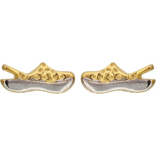 MAGS Silver Self Design Clogs Shape Stud Earring for Girls (KLE-243, Golden)