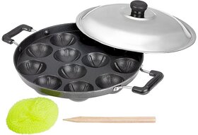 Dynore Premium Aluminium Non-Stick 12 Cavity Silver Appam Patra Side Handle with lid (Color may vary)