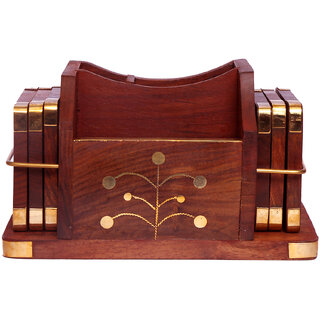 AK INTERNATIONAL'S HANDCRAFTED Wooden Mobile Stand cum Coaster, inally design with two sided Coaster Holder