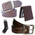Sunshopping mens brown and brown leatherite needle pin point buckle belt combo with black socks and brown wallet (Pack of four)
