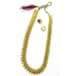                       Golden Long Laxmi Coin Temple Necklace Set                                              