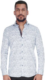 White with Navy Grey Print Shirt By Corporate Club