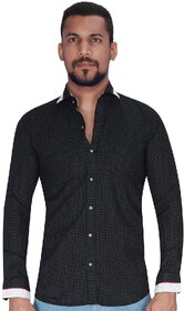 Dobby Weave Black with Grey Print Dot Shirt By Corporate Club