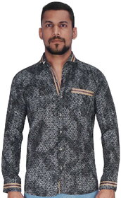 Black with White Print Shirt By Corporate Club
