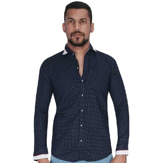 Dobby Weave Navy with Turquoise Print Dot Shirt By Corporate Club