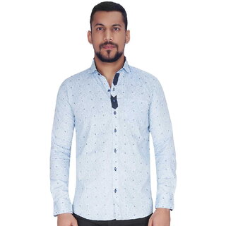 Wood Printed Design on White with Blue Design Shirt By Corporate Club