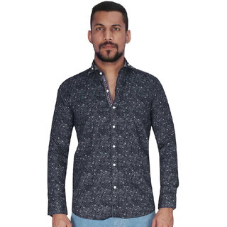                      Navy with Bluish Grey Print Shirt By Corporate Club.                                              