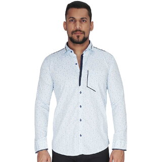 White with Blue  Grey Print Shirt By Corporate Club